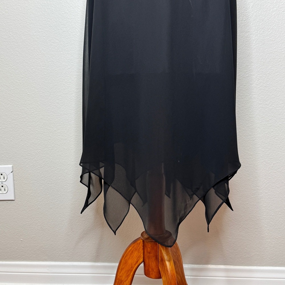 EVAN PICONE Cocktail Black Midi Dress 10 Lace Bodice Handkerchief Hem Formal - Picture 4 of 9